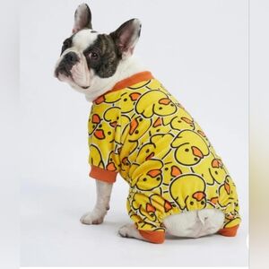 Warm Yellow Duck Pattern Dog Pajamas XXL (18 Inch Collar To Back)